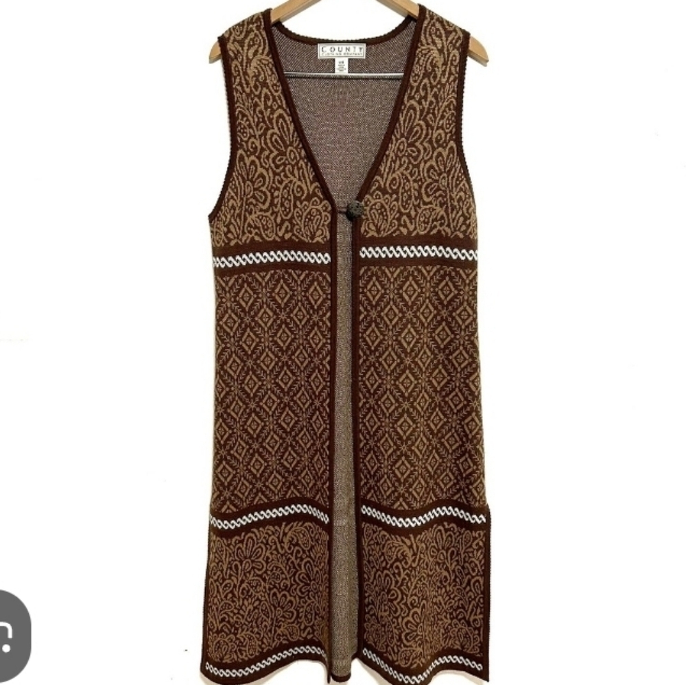 County Clothing Vintage Long Brown Vest Size Large